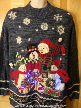 Light Up Ugly Xmas Sweater 80s Snowman Family