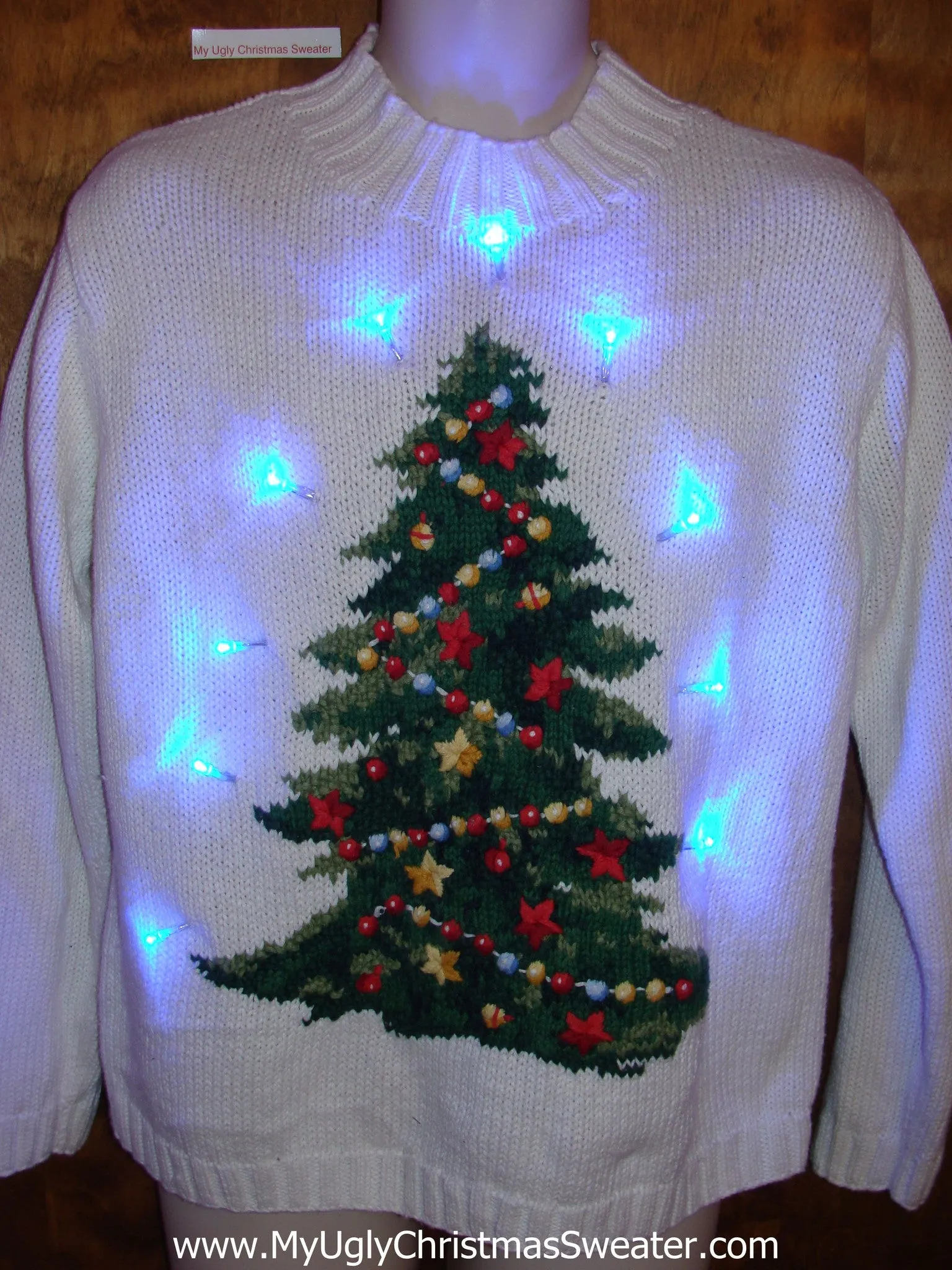 Light Up Ugly Xmas Sweater Pullover with Tree