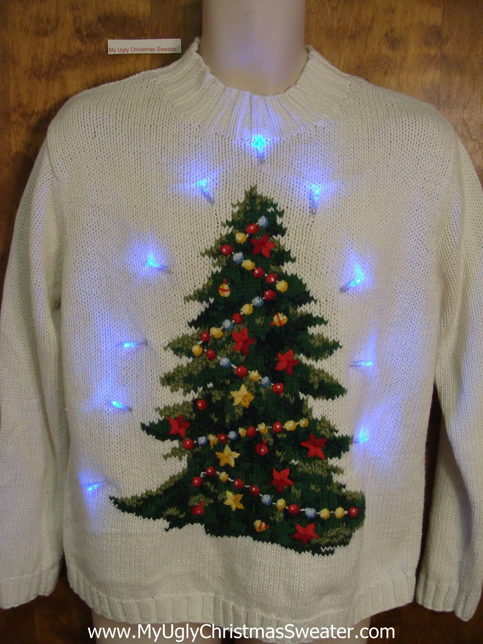 Light Up Ugly Xmas Sweater Pullover with Tree