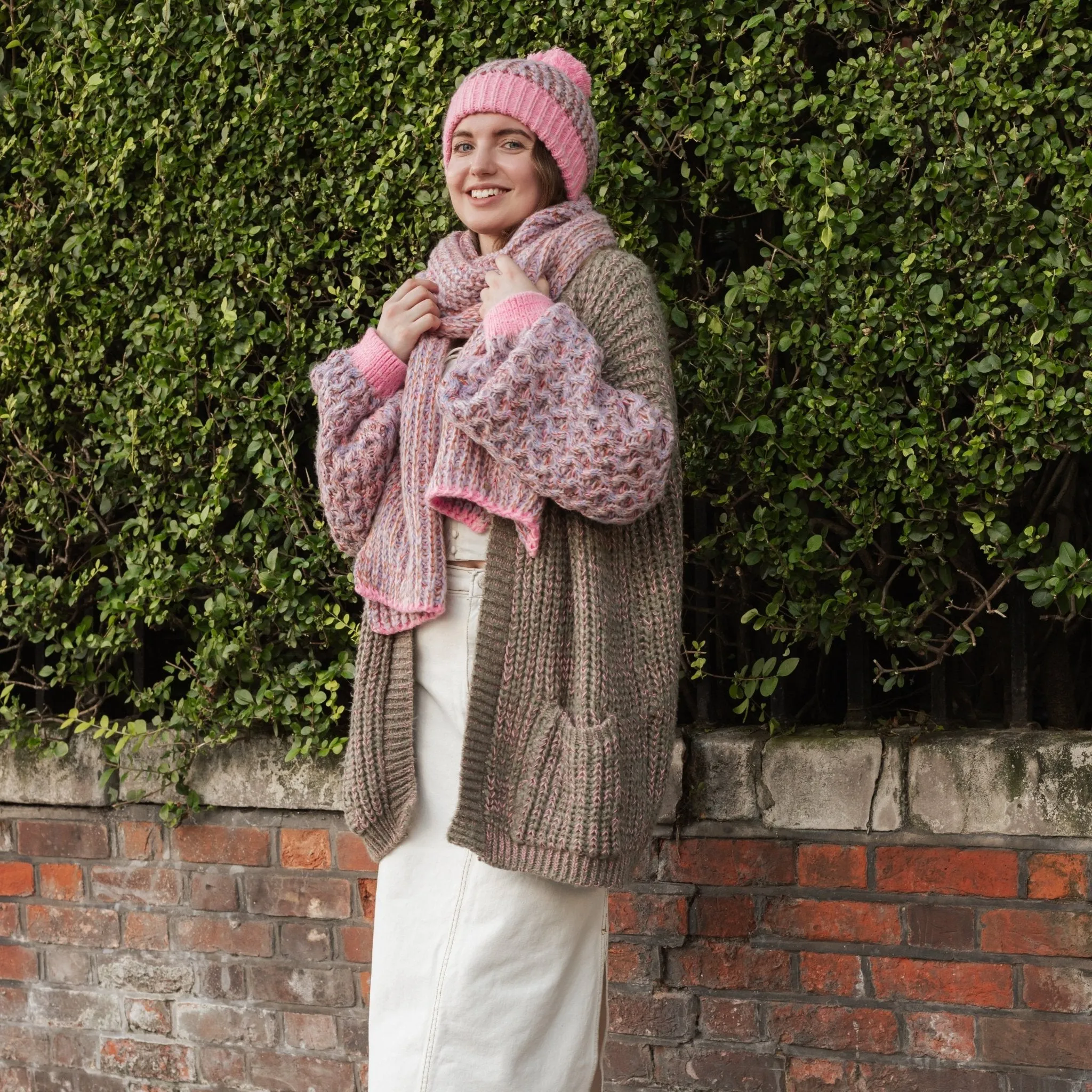 Lolly Hat Twist Bobble Pink Beanie