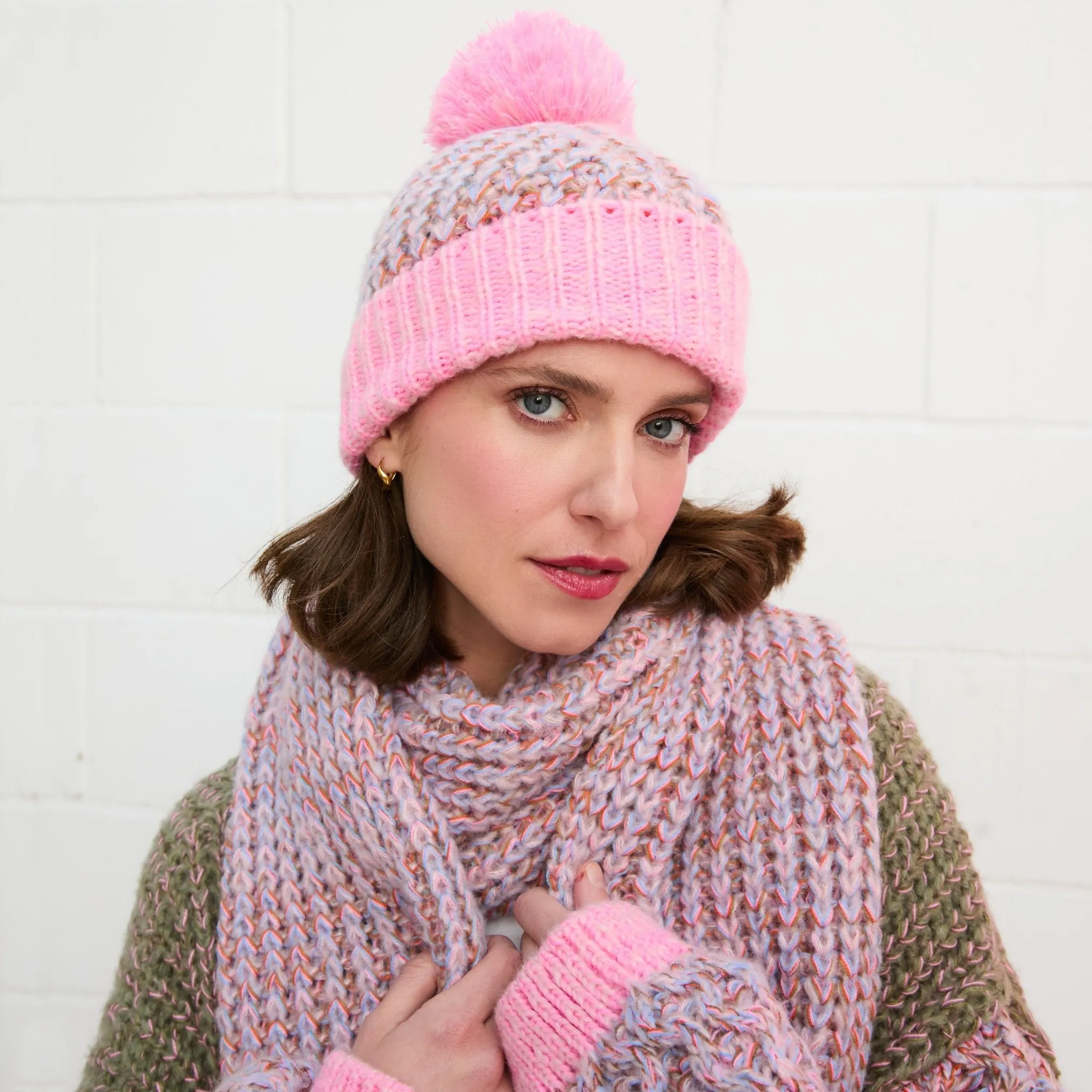 Lolly Hat Twist Bobble Pink Beanie