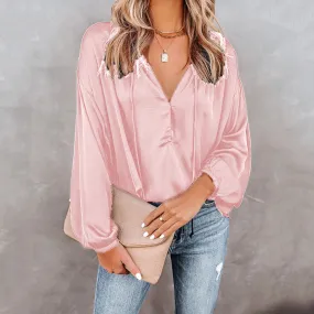 Long-Sleeved V-Neck Casual Top