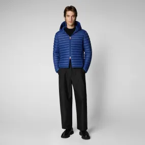 Man's animal free hooded puffer jacket Donald in eclipse blue