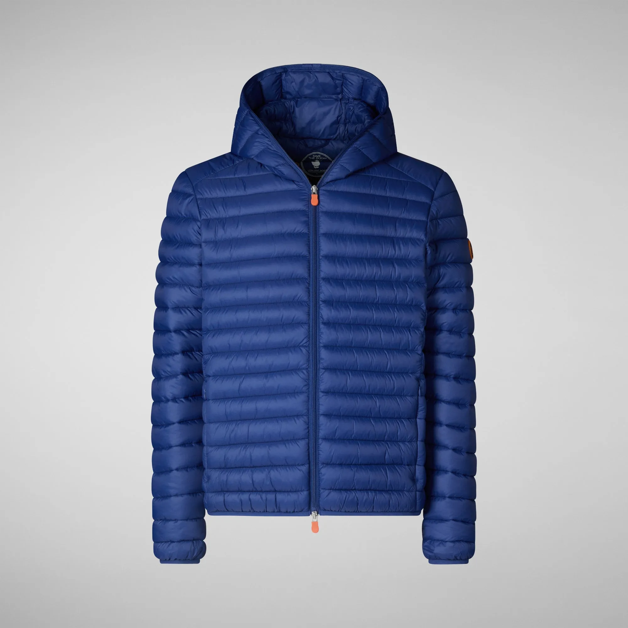 Man's animal free hooded puffer jacket Donald in eclipse blue