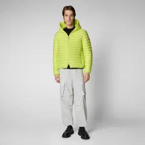 Man's animal free hooded puffer jacket Donald in lichen green