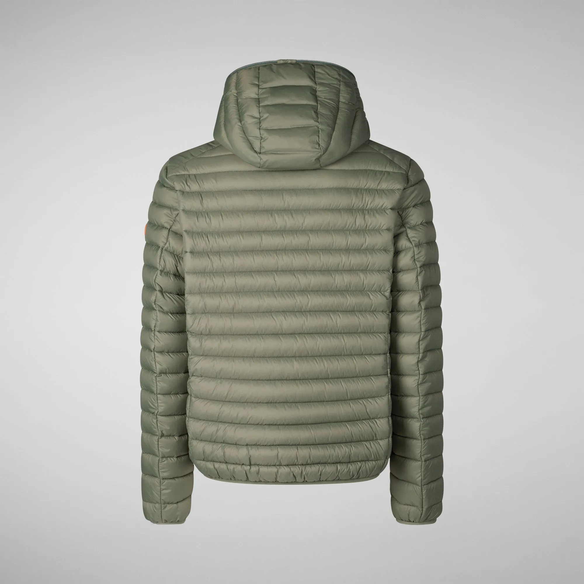 Man's animal free hooded puffer jacket Donald in swamp green