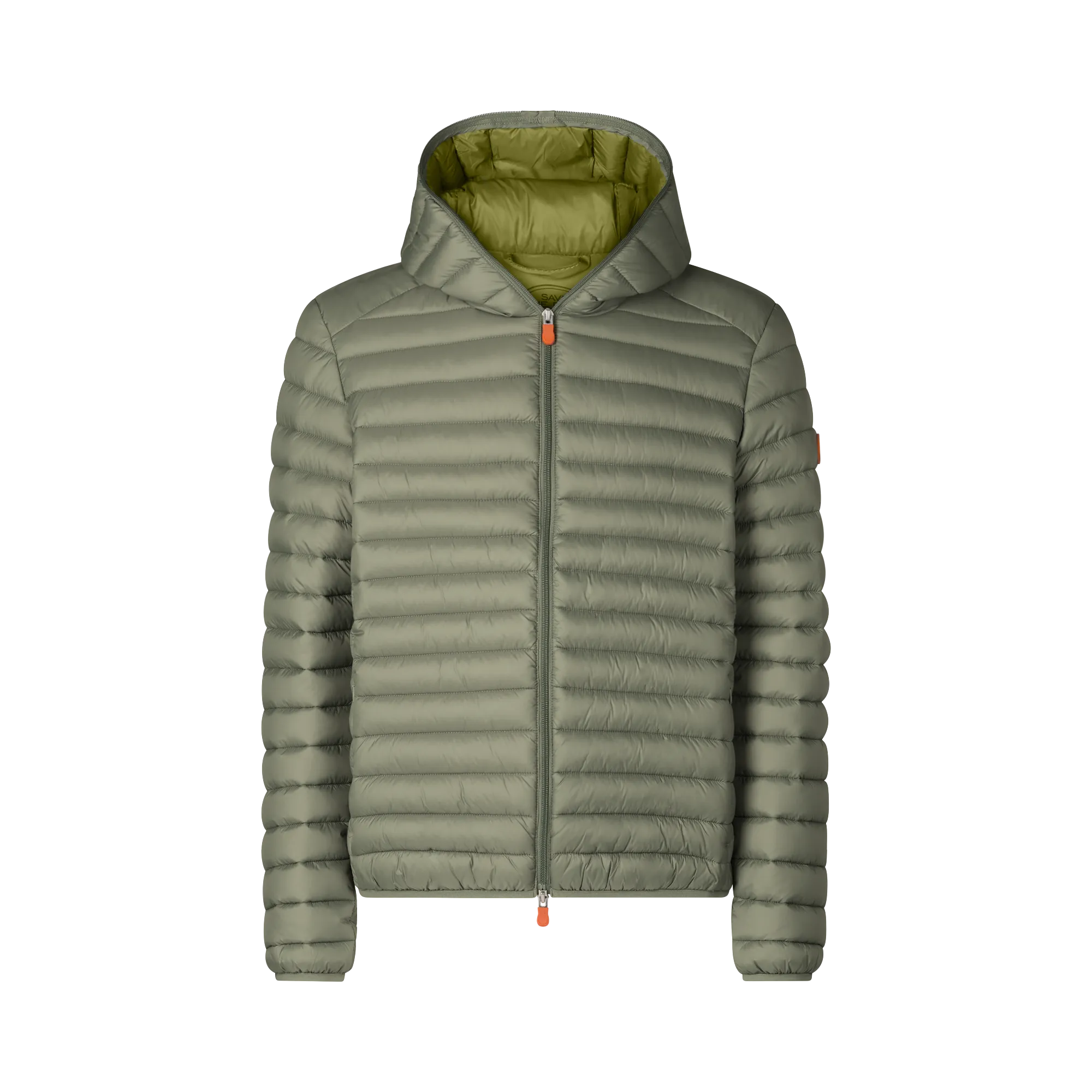 Man's animal free hooded puffer jacket Donald in swamp green