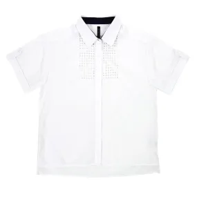 Marla Short Sleeve Button Down with Laser Cut Detail - White