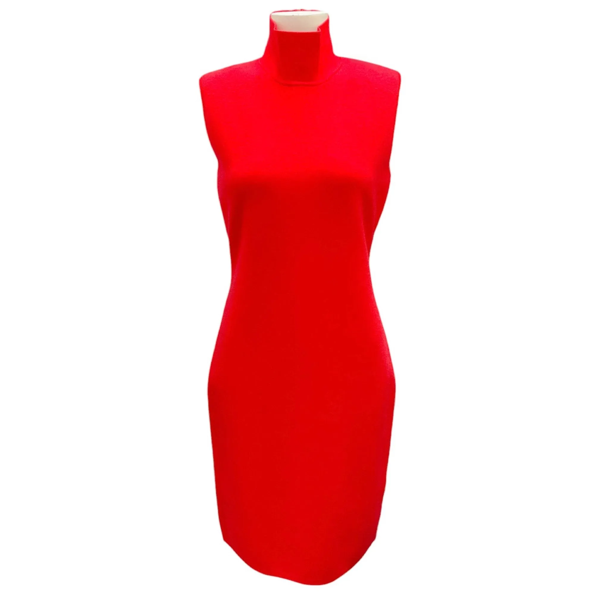 Max Mara Red Larix Sleeveless Wool Stretch Knit Turtleneck Dress