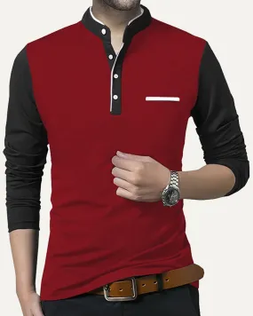 MEN HENLEY Full Sleeve Red Black T-Shirt