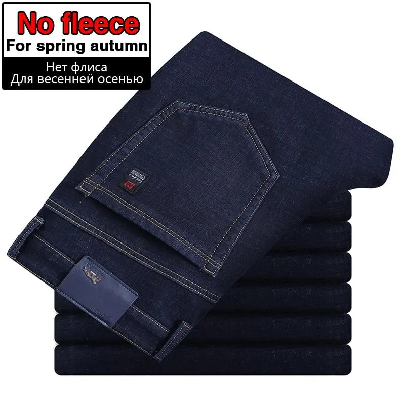 Men Warm Thick Fleece Lined Regular Fit Stretch Denim Jeans Trousers