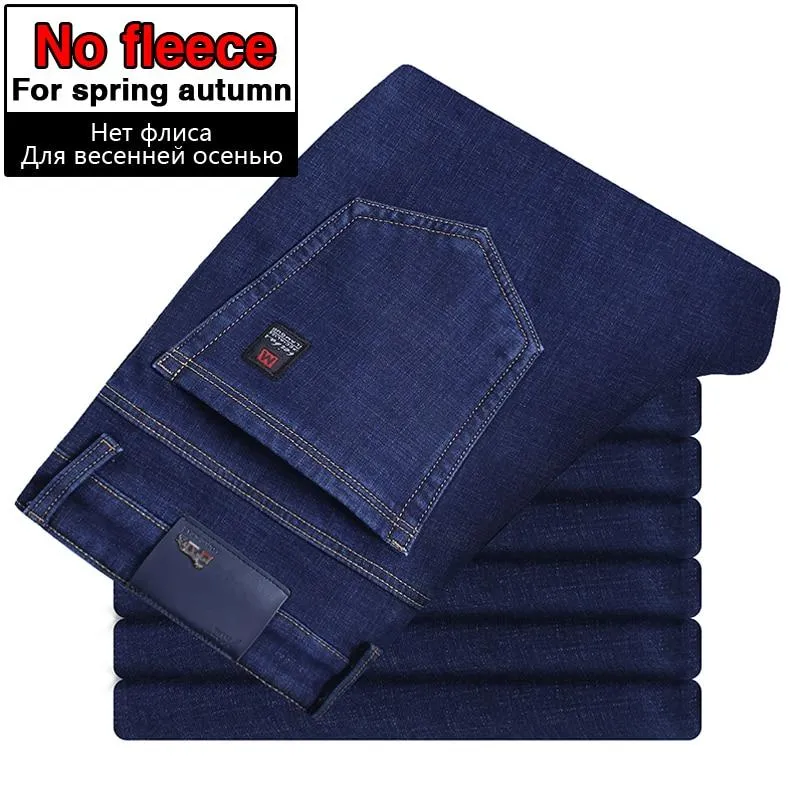 Men Warm Thick Fleece Lined Regular Fit Stretch Denim Jeans Trousers