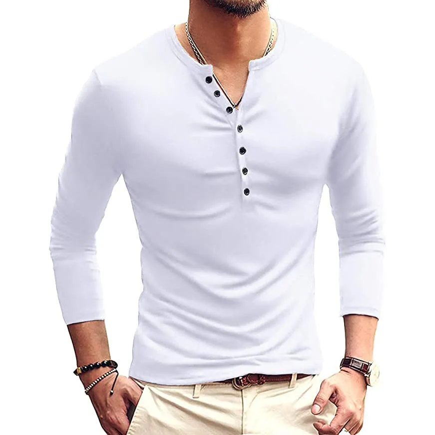 Men's Casual Slim Fit Basic Henley Long Sleeve