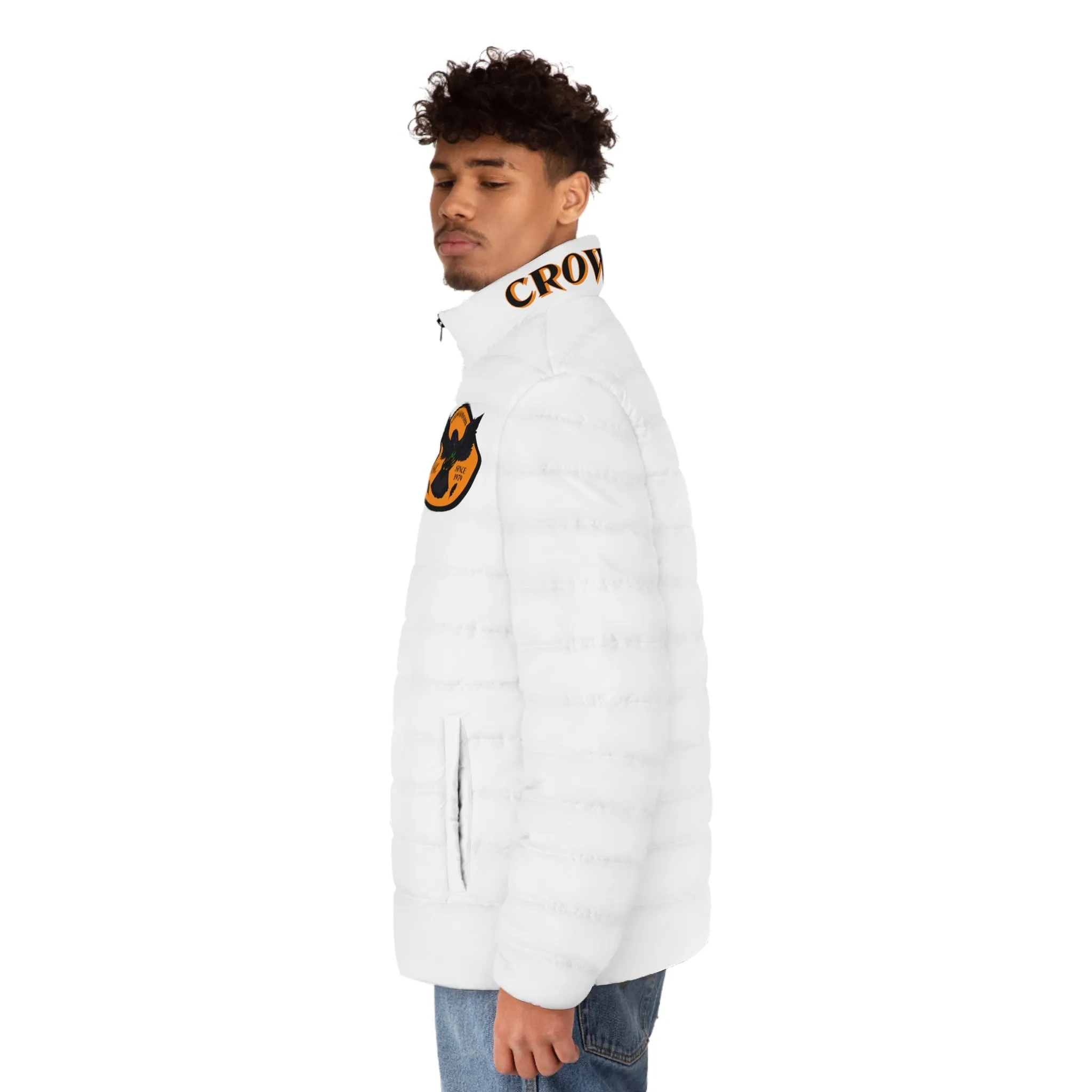 Men's CROWGODSHI 2nd GEN Puffer Jacket, WHITE W/ ORANGE LOGO