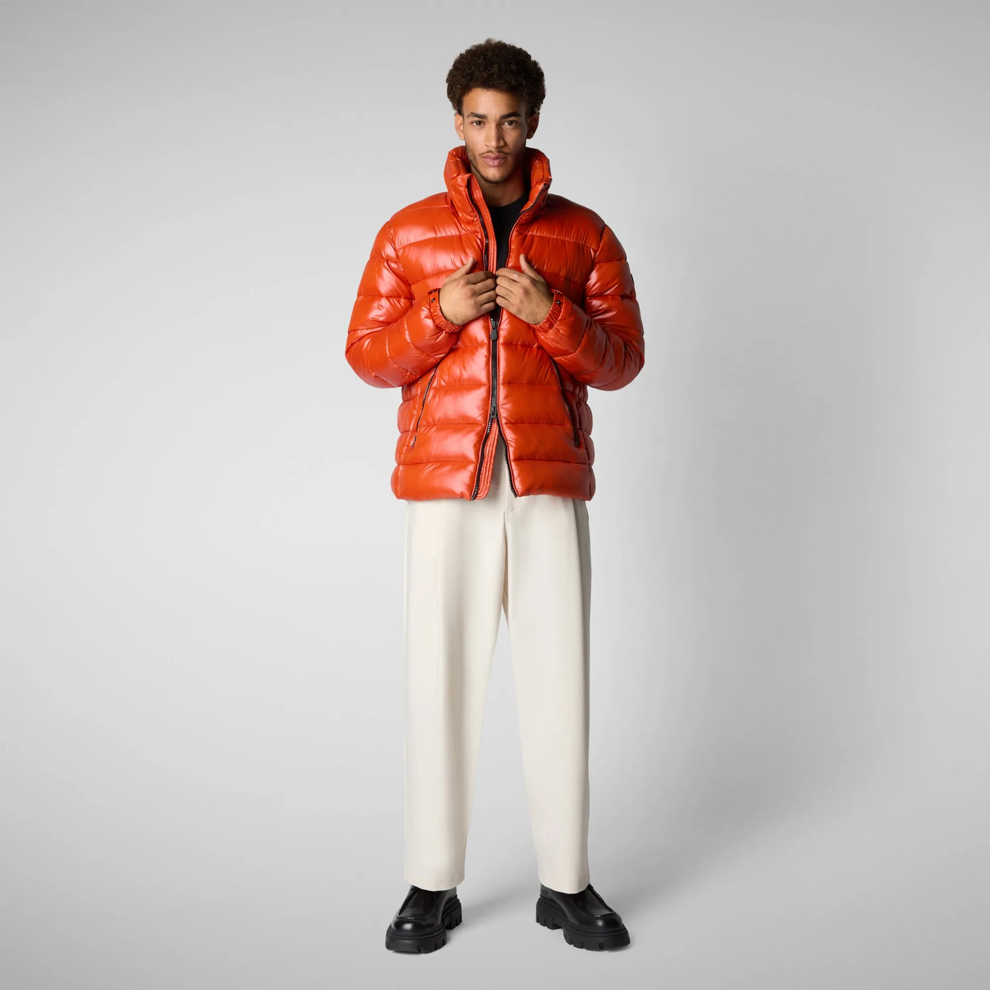 Men's  Florian Hooded Animal free Puffer Jacket in Maple Orange