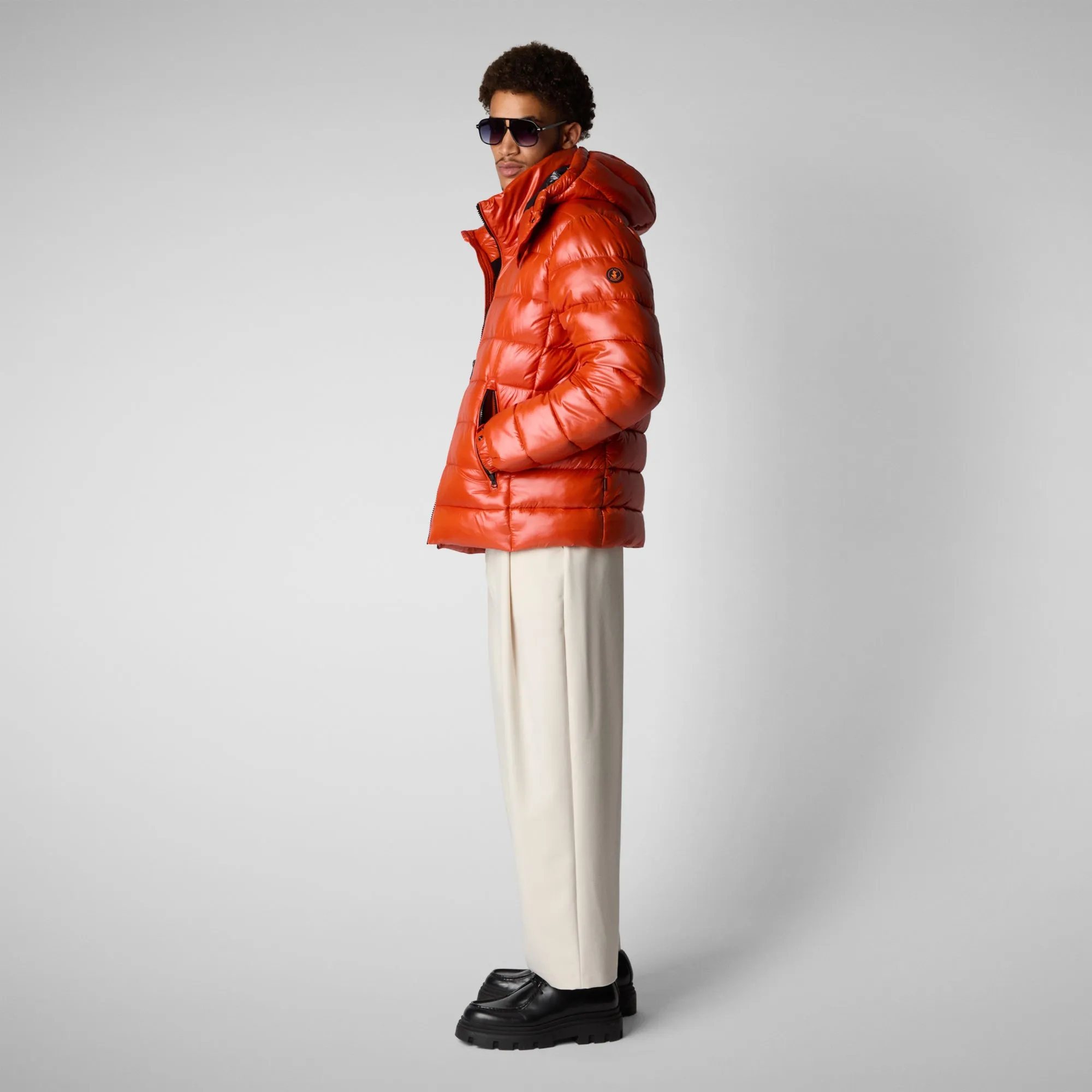 Men's  Florian Hooded Animal free Puffer Jacket in Maple Orange