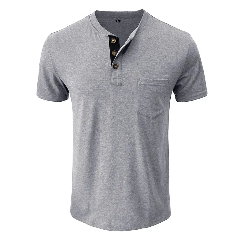 Men's Henley Button Cotton T-shirts With Pocket