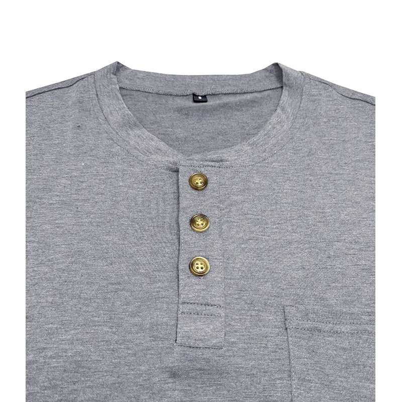 Men's Henley Button Cotton T-shirts With Pocket