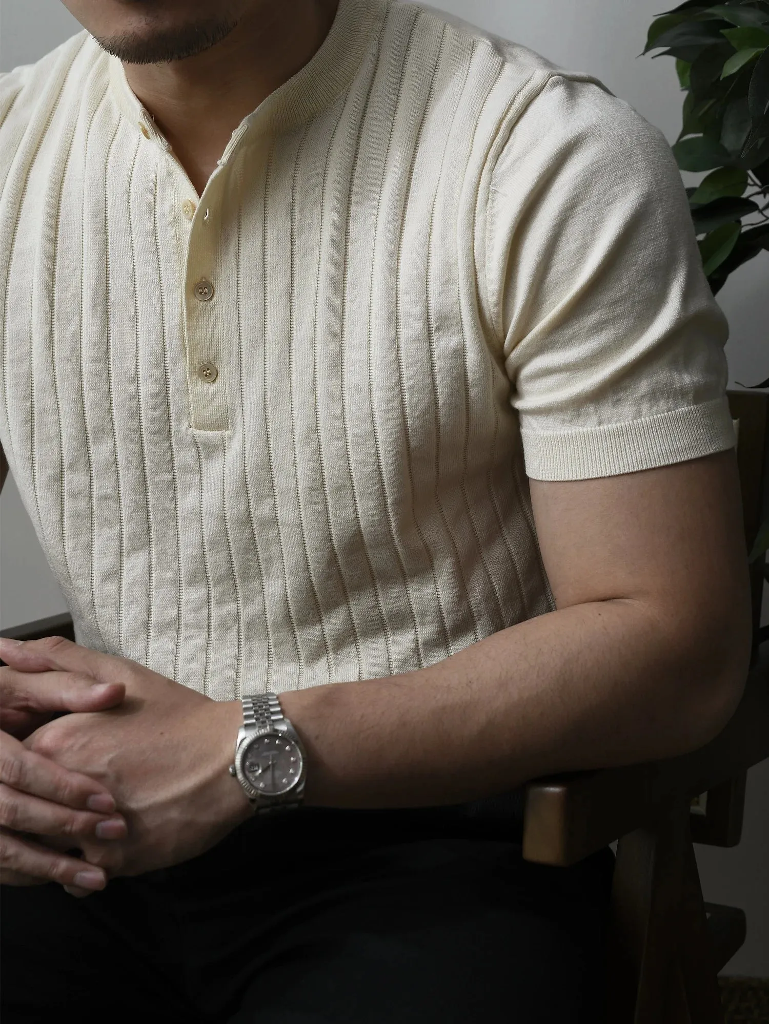 Men's Henley Collar Striped Business Casual Vintage Tees