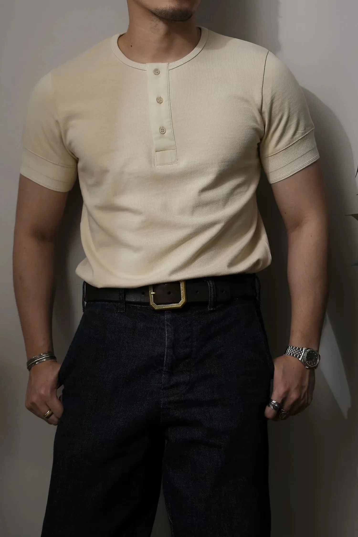 Men's Henley Shirt - Short Sleeves - Pure Cotton - Classic Style