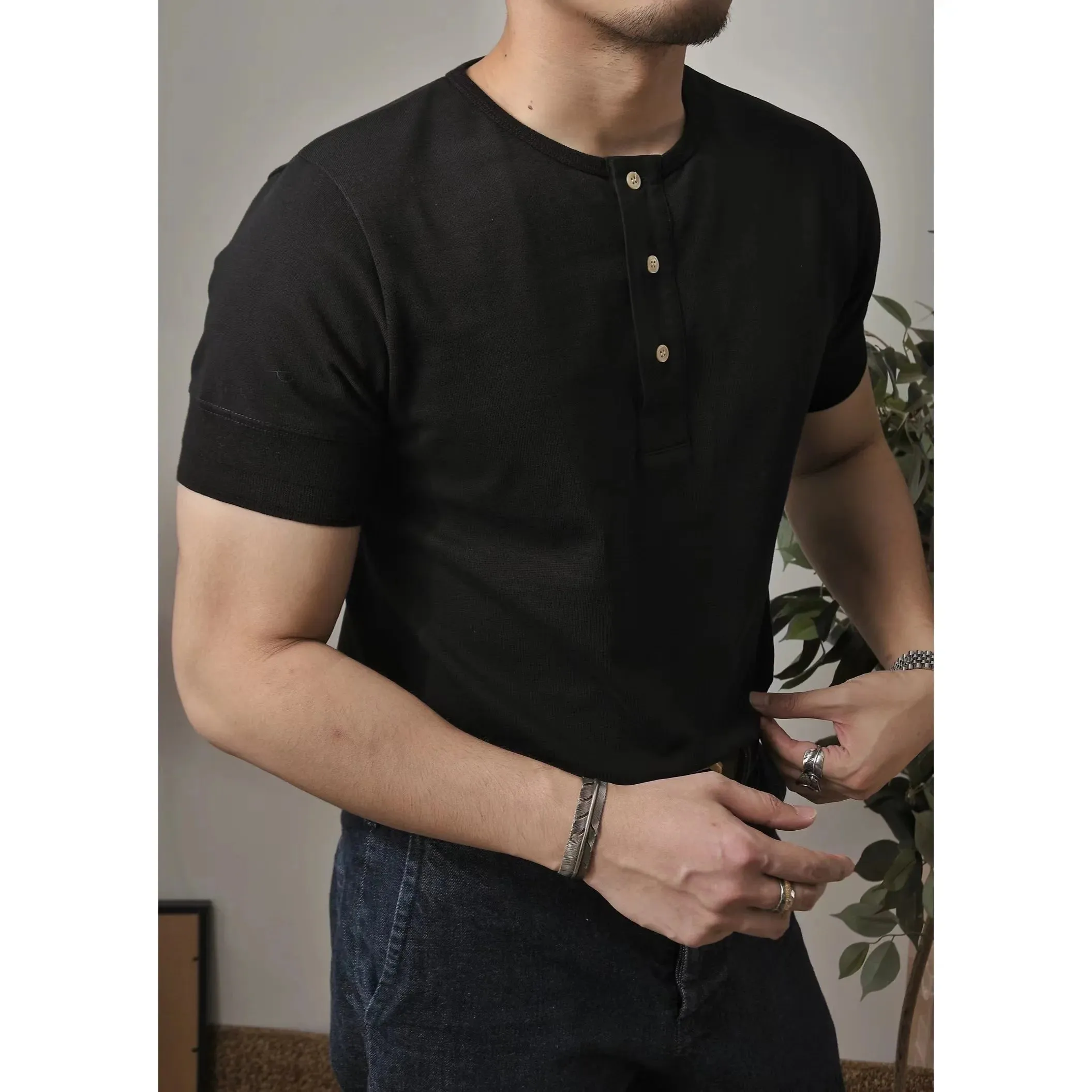 Men's Henley Shirt - Short Sleeves - Pure Cotton - Classic Style