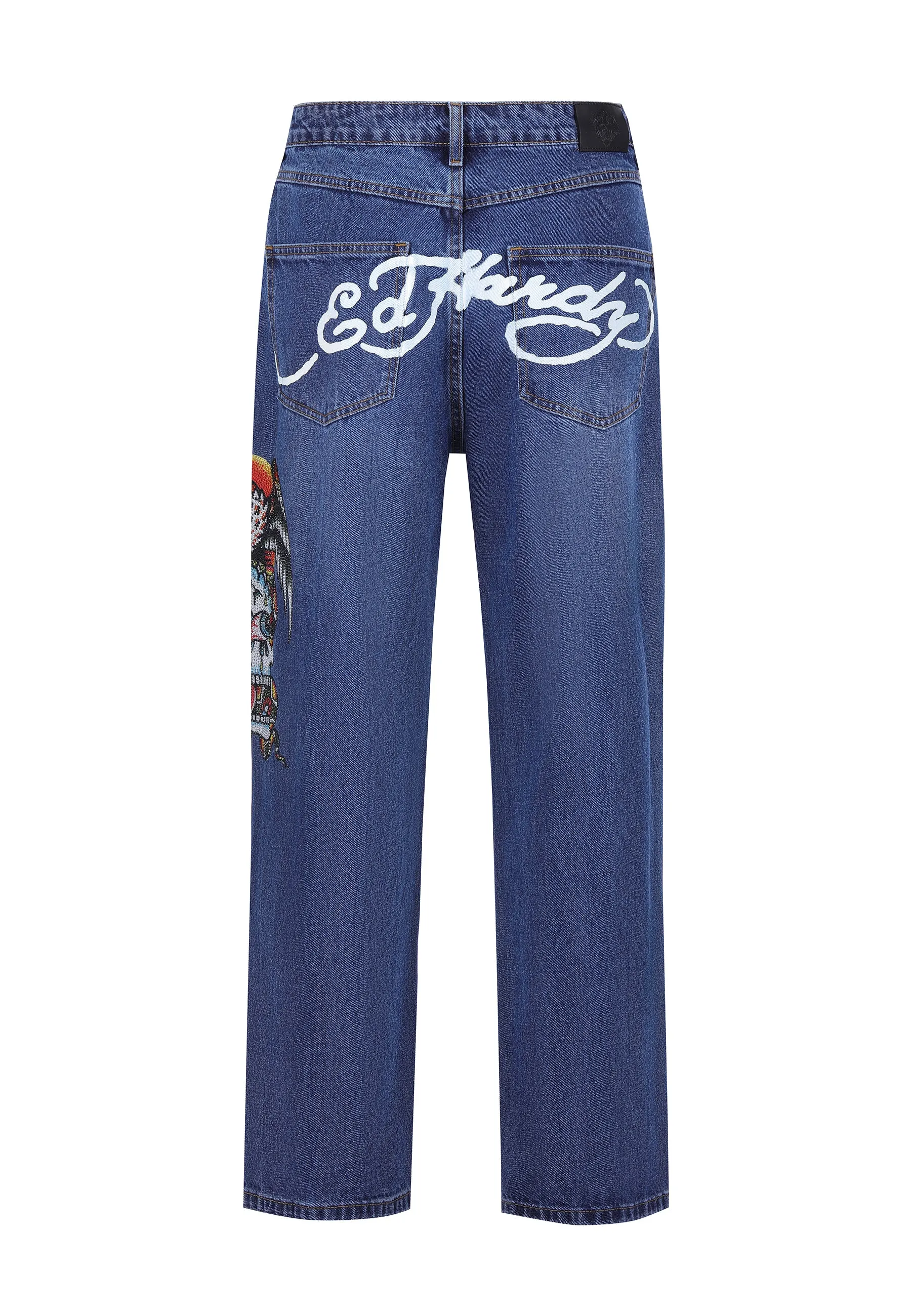 Mens Skull-Snake-Eagle Diamante Denim Trousers Jeans - Indigo