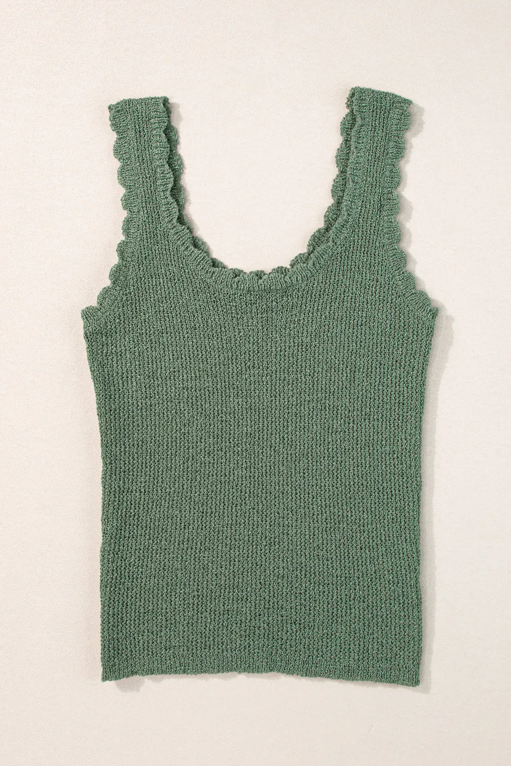 Mist Green U Neck Scallop Trim Sweater Vest