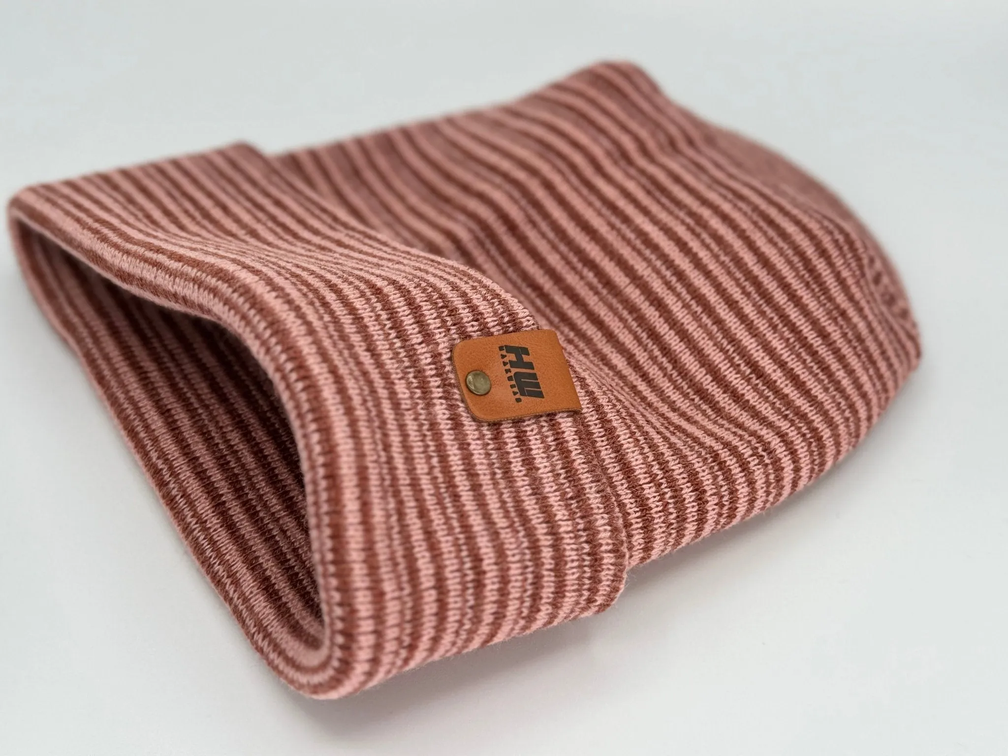 Modern Theta Stitch Contrast Cuffed Beanie (Patent Pending Design) Burgundy / Pink, Made in USA