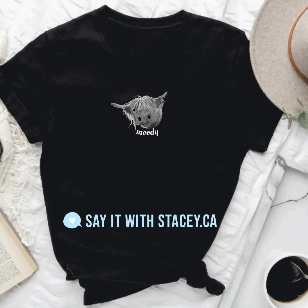 MOODY Highland Cow Black Tee