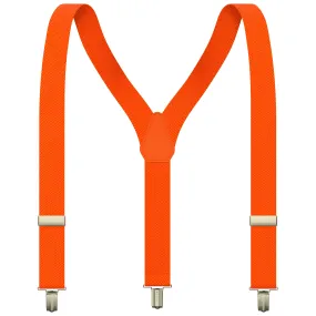 Neon Orange Slim Suspenders for Men & Women Boys & Girls Y-back Shape 1 inch wide