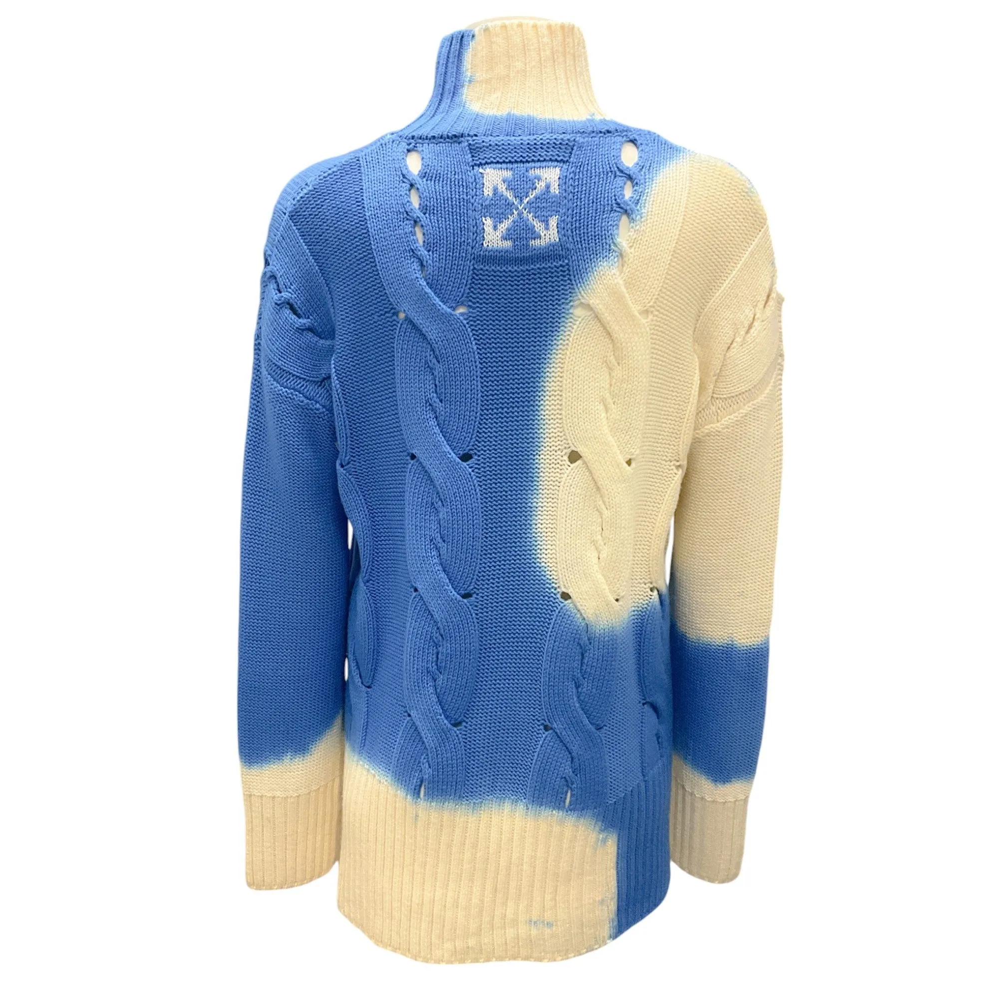 Off-White Ivory / Blue Tie-Dye Wool Knit Turtleneck Sweater