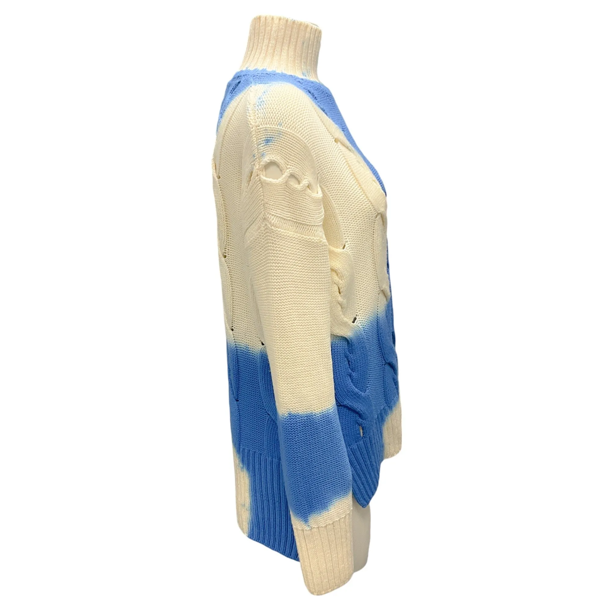 Off-White Ivory / Blue Tie-Dye Wool Knit Turtleneck Sweater