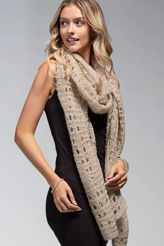 OPEN KNIT OBLONG SCARF (OATMEAL)