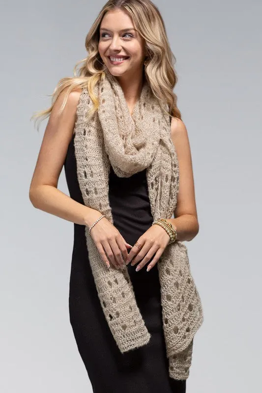 OPEN KNIT OBLONG SCARF (OATMEAL)