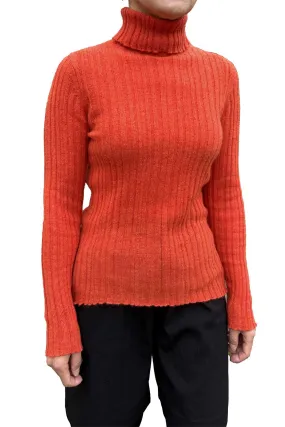 Orange cashmere jumper - Ribbed roll neck in burnt orange