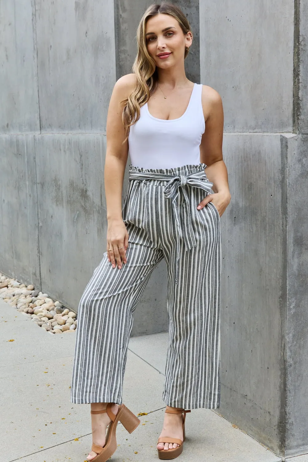 Paperbag Waist Striped Culotte Pants