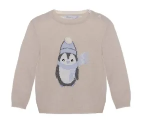 Patachou Baby to Youth Boys Beige & Blue Penguin Cashmere Knit Sweater