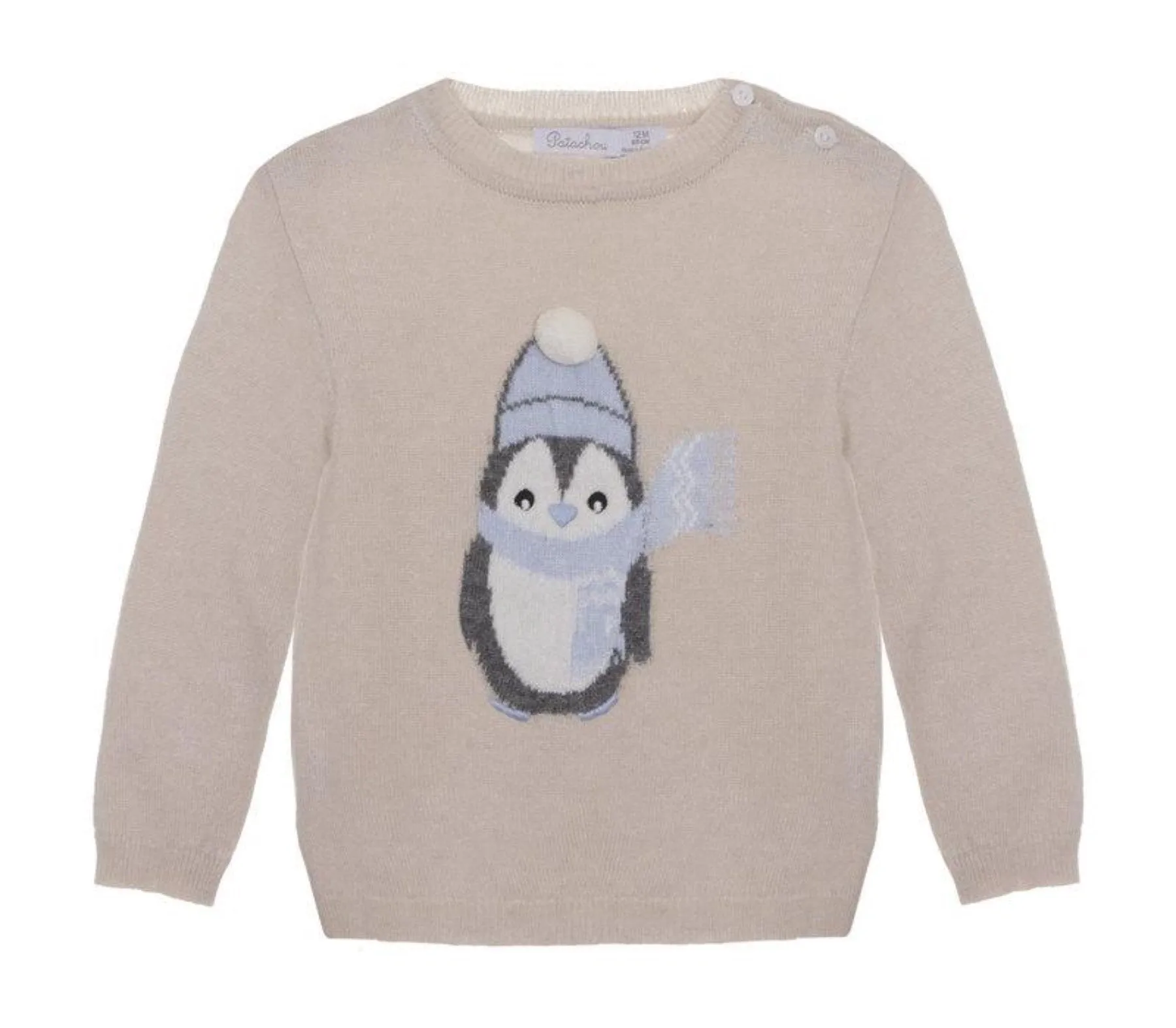 Patachou Baby to Youth Boys Beige & Blue Penguin Cashmere Knit Sweater