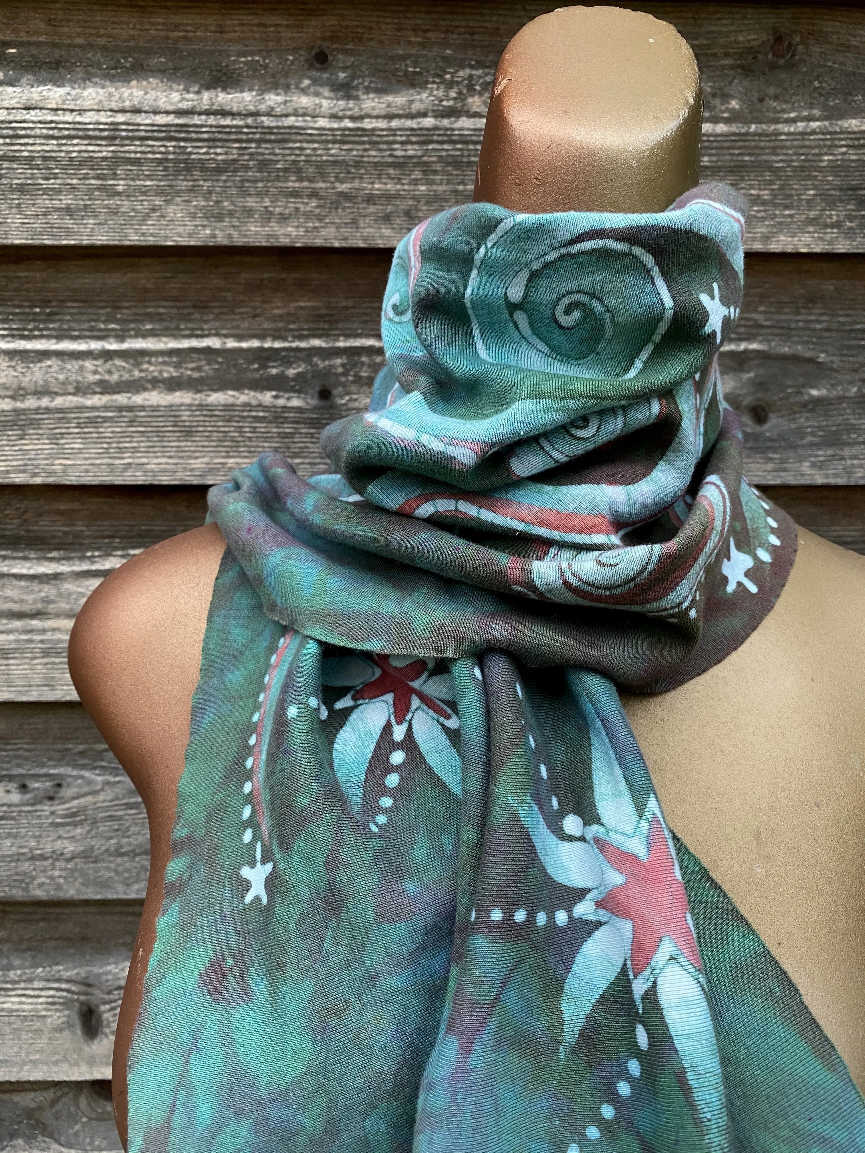 Peppermint Mango Hand Painted Organic Knit Fabric Scarf