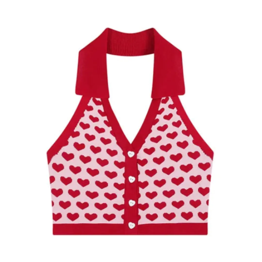 Pre Order:  Love Print Knitted Halter Vest