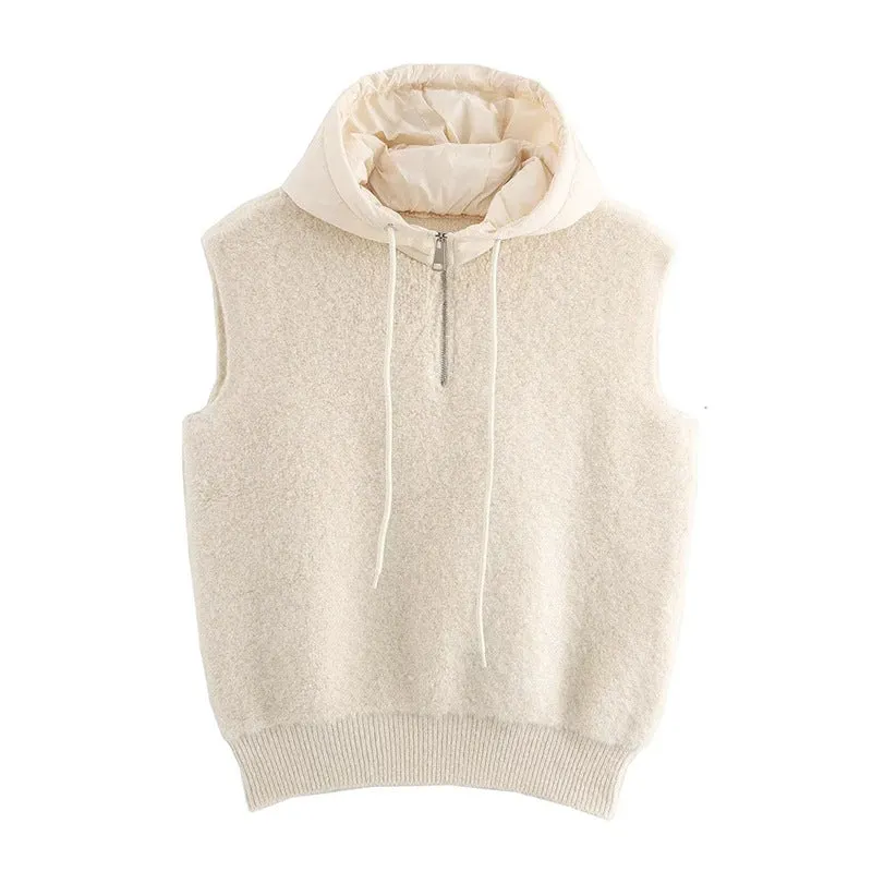 Pre Order: Thick Casual Half Zipper Hooded Knitted Vest