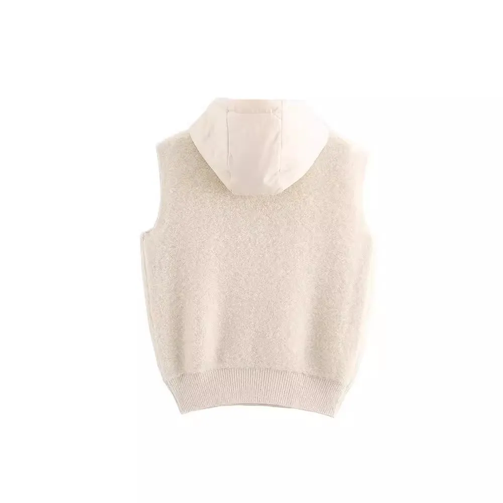 Pre Order: Thick Casual Half Zipper Hooded Knitted Vest