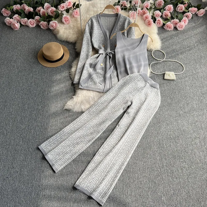 Pre Order:  Two-Piece Knitted Top   Wide Leg Pants