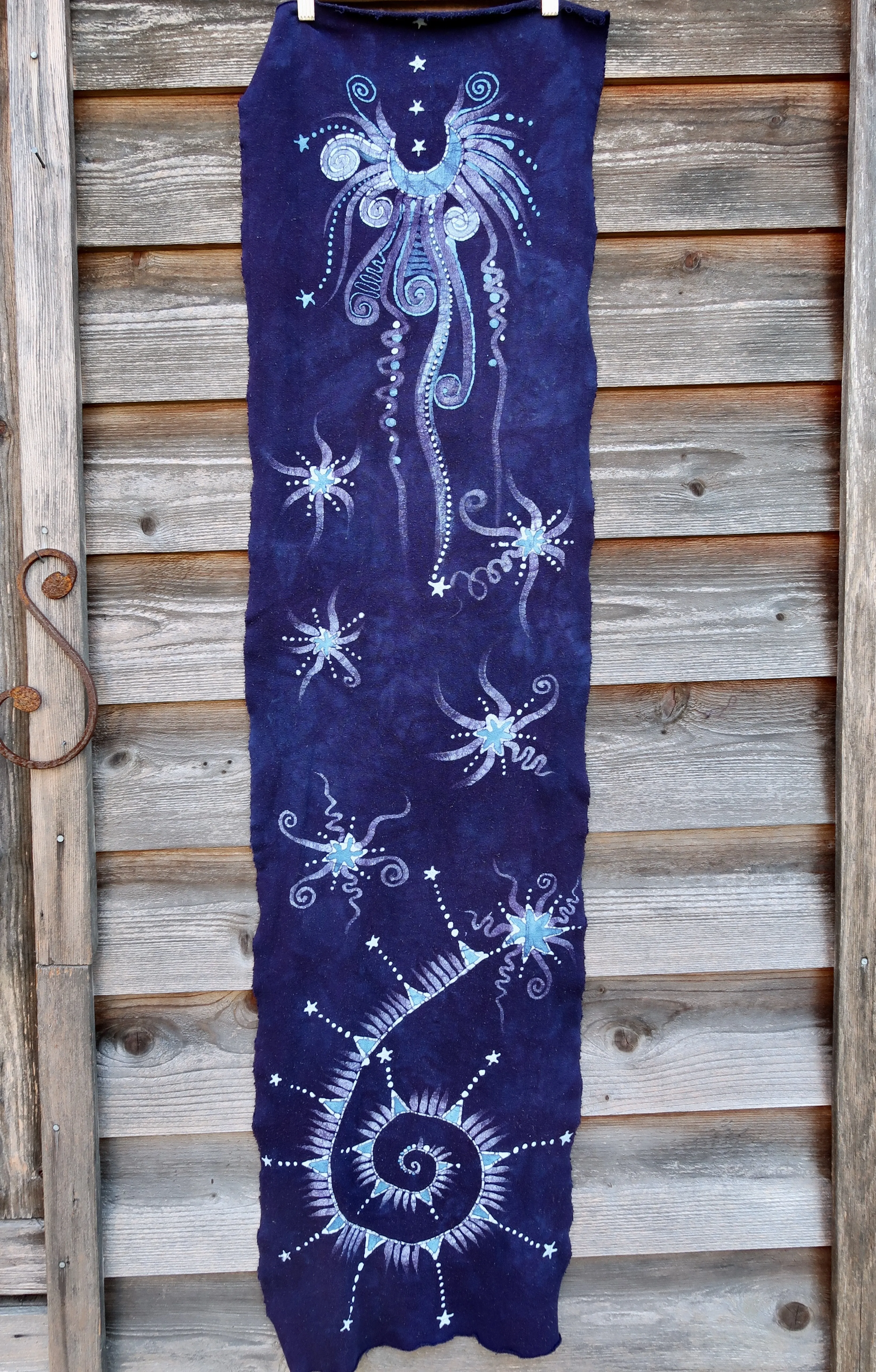 Purple Starseed Moongazer  - Hand Painted Organic Cotton Batik Scarf