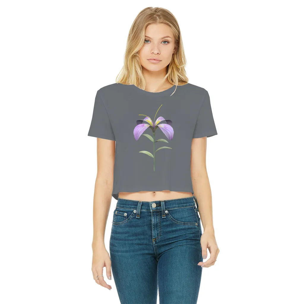 PurpleFlower2 Classic Women's Cropped Raw Edge T-Shirt