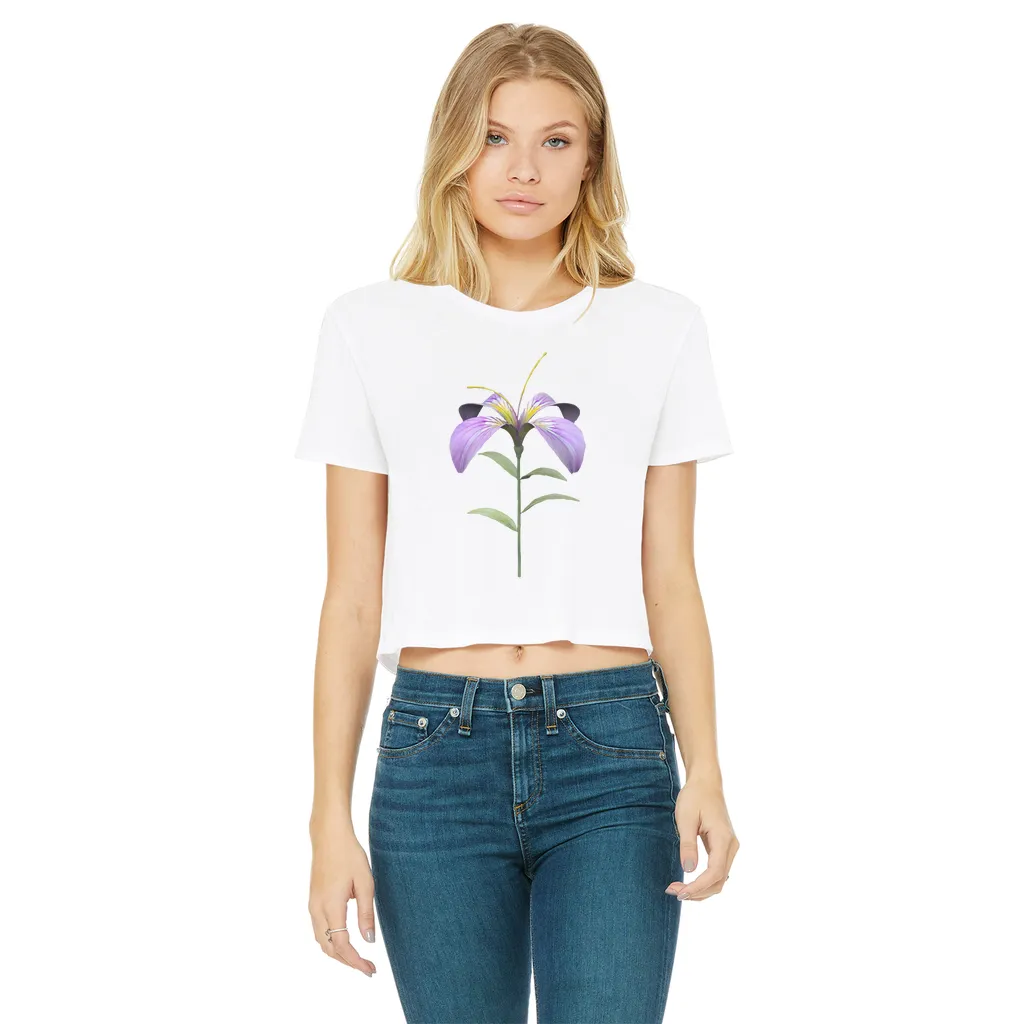 PurpleFlower2 Classic Women's Cropped Raw Edge T-Shirt