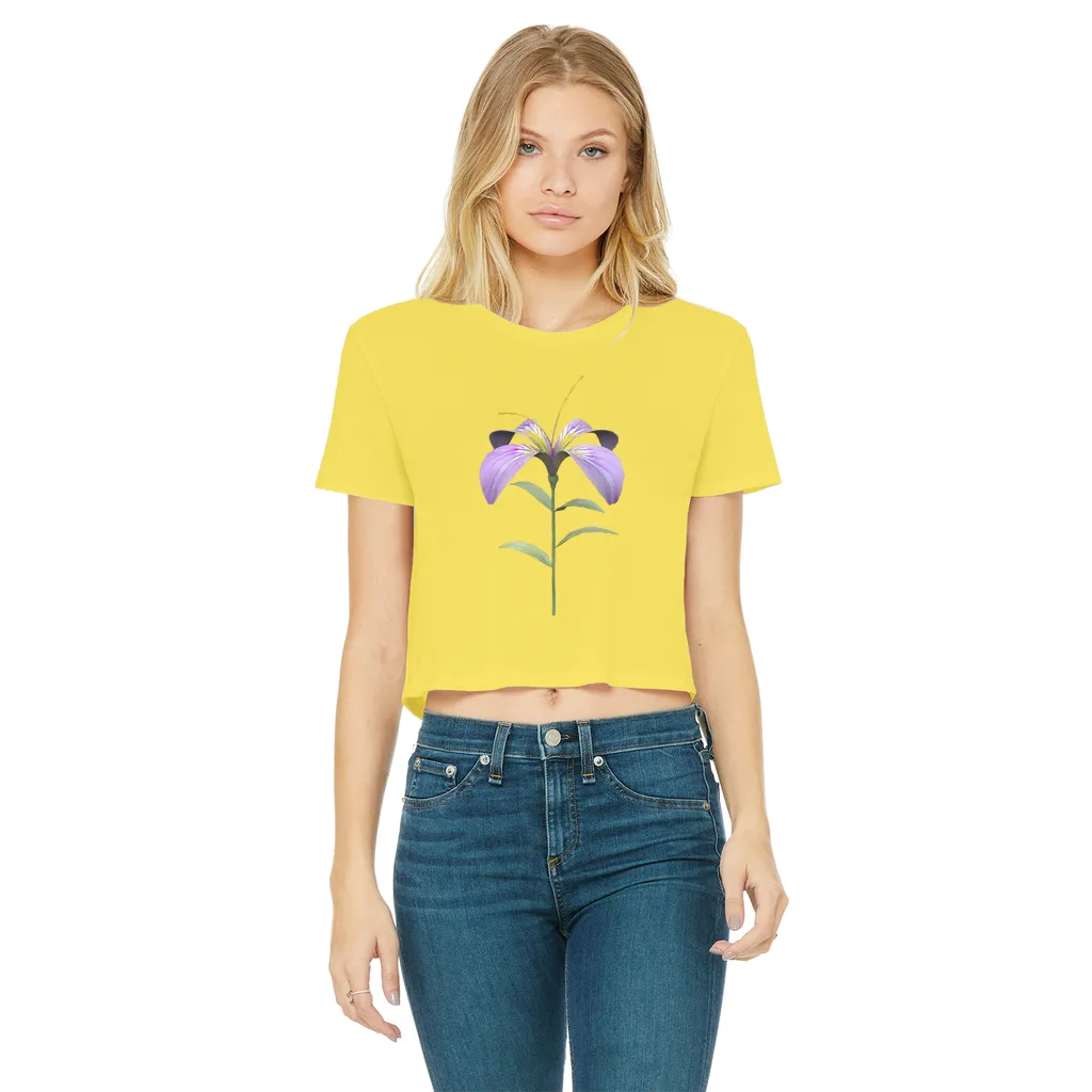 PurpleFlower2 Classic Women's Cropped Raw Edge T-Shirt