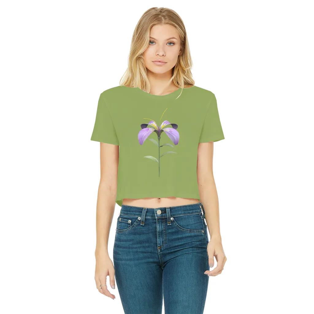 PurpleFlower2 Classic Women's Cropped Raw Edge T-Shirt