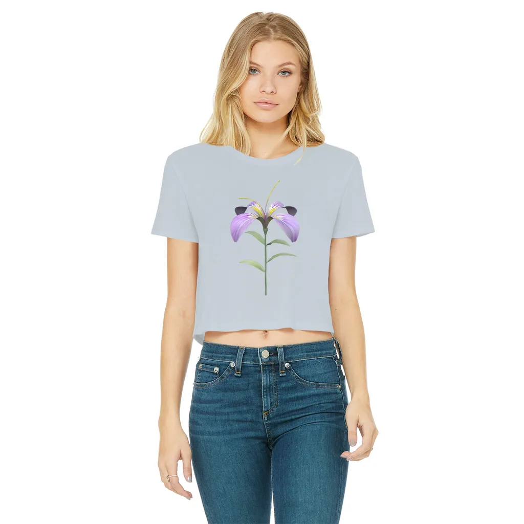 PurpleFlower2 Classic Women's Cropped Raw Edge T-Shirt