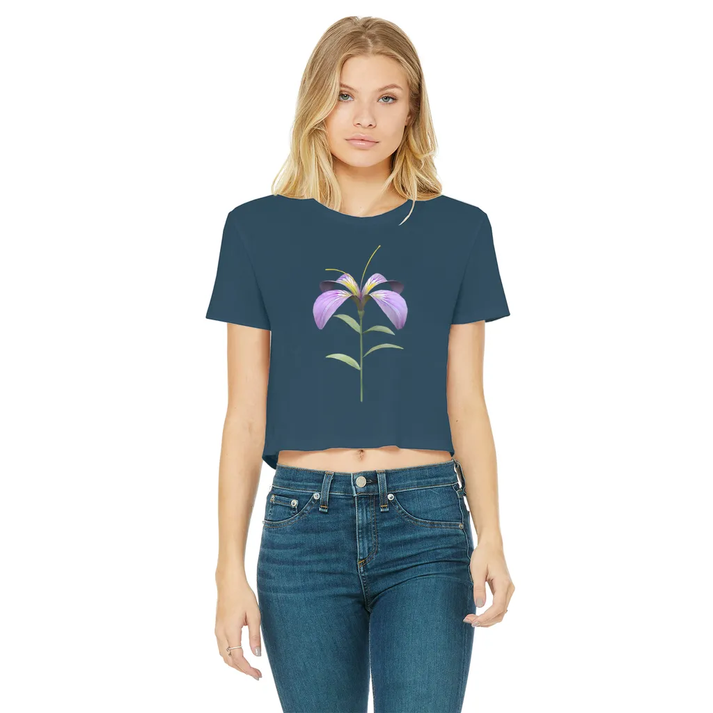 PurpleFlower2 Classic Women's Cropped Raw Edge T-Shirt